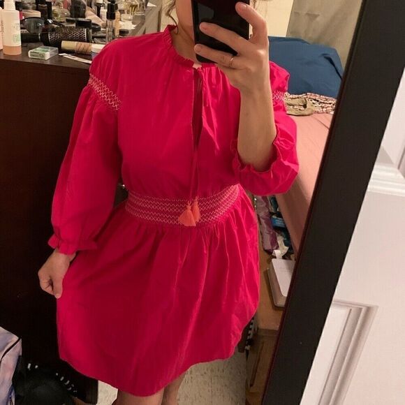 ZARA CONTRASTING ELASTIC DETAIL POPLIN DRESS - Picture 4 of 8